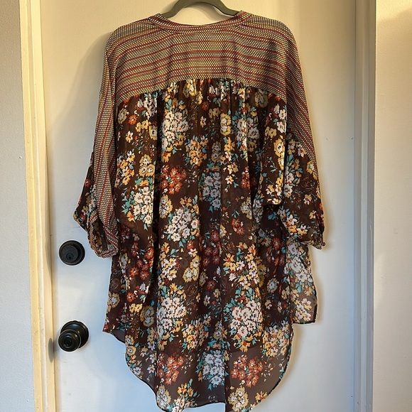 ivy jane Hi-Low Tunic brown floral semi sheer XL - Picture 6 of 6
